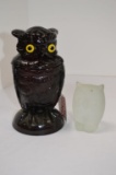 Dark Purple Lidded Owl w/ Glass Eyes 