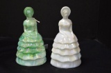 Pair Victorian Women - 1 Green Slag, 1 White Iridescent