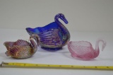 3 Swans Cobalt - Imperial Glass, Iridescent Pink - Boyd 1 Pink Pressed Glas