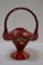 Carnival Red Handled Basket w/ Crackle Finish and Painted Cherries - Hand p