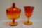 Amberina Bicentennial Goblet and Covered Compote - Small Chip on Lid