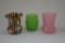 3 Toothpick Holders: 1 Multifloras, 1 Pink, 1 Opalescent Green 