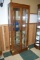 2 Door Dark Wood Display Cabinet w/ Brass Accents, 5 Glass Shelves, Lighted w Mirrored Back