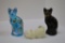 3 Cat Figures: 2 Hand painted and Signed Fenton, 1 Signed