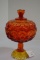 Amberina Lidded Compote - Thumbprint and Daisy 10