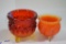 2 Toothpick Footed Pots: 1 Amberina, 1 Orange