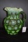 Green Opalescent Dot Crimped Edge Pitcher 9 1/2