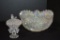 White Iridescent Starburst Pattern Bowl, 1 Footed Bird Trinket