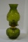 Green Pressed Glass Oil Lamp, Thumbprint and Daisy  12