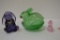 Group of Green Rabbit Soap Dish: 1 Purple Hand painted Rabbit, 1 Small Pink