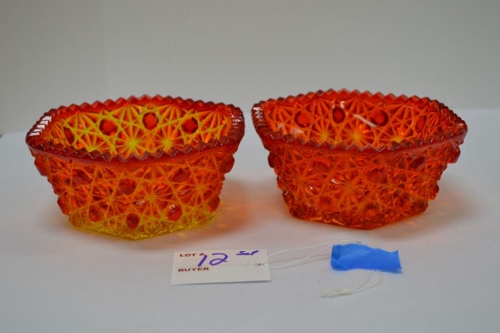Pair Amberina Button and Daisy Dishes