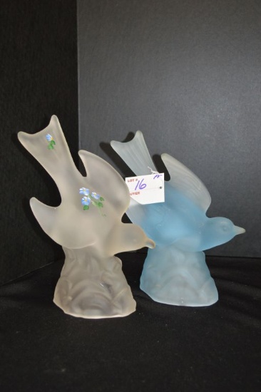Pair Frosted Birds: 1 Hand painted - 8" High