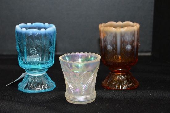 2 Opalescent Toothpick Holders by Fenton: 1 Carnival