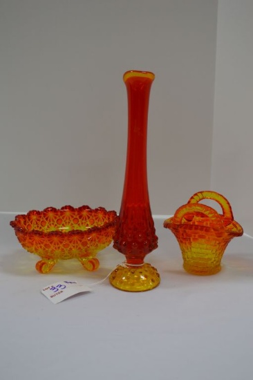 Group Amberina Basket, 10" Vase, and Footed Dis