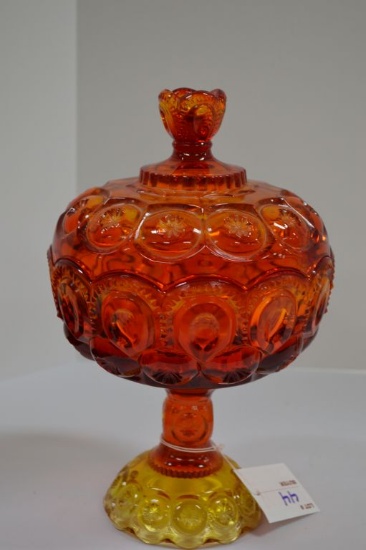 Amberina Lidded Compote - Thumbprint and Daisy 10" x 6"