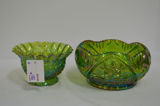 1 Carnival Crimped Edge Daisy and Button Bowl, 1 Green Daisy Leaf Bowl