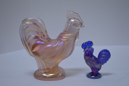 Pair Carnival Rooster Figures - Pink is Fenton