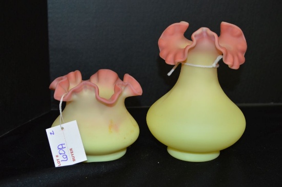 Pair of Crimped Burmese Vases by Fenton 7" and 4"
