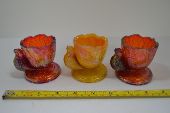 3 Carnival Glass Bird Toothpick Holders: 1 Yellow Slag all by Summit Art
