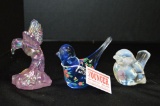 Group of Birds: Clear Opalescent Hand painted and Signed Fenton, Pink Carni