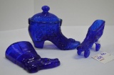 Group of Cobalt Blue Toothpick Holders, Covered Dish, Match Wall Pocket