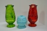 Blue Satin Owl, Fairy Lamp: 2 Owl Fairy Lamps Green and Red by Viking Glass