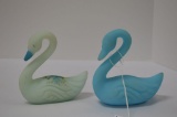 Pair Blue Custard Swans: 1  Hand painted and Signed