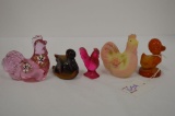 Group of Ducks and Rooster Figurines: 2 Hand painted and Signed Fenton
