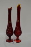 Pair of Red Hobnail Stretch Vases Fenton 16