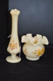 Set Cream Custard Hand painted and Signed Vase - Ruffled Brown: 8