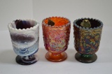 3 Footed Toothpick/ Mini Vase: 1 Slag, 2 Carnival by Fenton