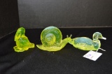 3 Vaseline Paperweights: Turkey, Duck and Snail by Fenton