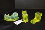 Group of Vaseline: 2 Cats - 1 Fenton, 1 Boot Toothpick Holder by Boyd