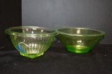 2 Pressed Glass Green Bowls Large 9