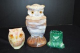 Group of Owls: Large Brown Slag Owl Container w/ Glass Eyes by Imperial Gla