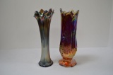 Pair Carnival Glass Vases 9 1/2