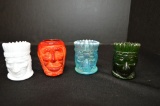 4 India Toothpicks: 1 Orange Slag, Opalescent Carnival, Clear Green and Whi