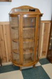 4 Shelf Oak Curved Front Curio Cabinet w/ Wood Shelves, Decorative Wheat Filigre and Rectangular