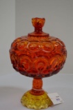 Amberina Lidded Compote - Thumbprint and Daisy 10
