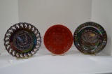 3 Americana Dishes Etched and Numbered: 2 Purple Carnival, 1 Red