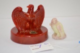 Pair Eagle Figurines: Red is Fenton, Small Slag Glass