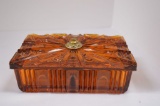 Pressed Amber Glass Trinket Box 7