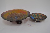 2 Carnival Dish's: 1 Small Candy and Footed Fruit Dish w/ Grape and Cable P
