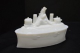 White Milk Glass Covered Dish - 