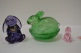 Group of Green Rabbit Soap Dish: 1 Purple Hand painted Rabbit, 1 Small Pink