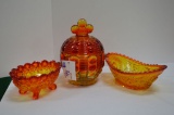 Amberina Covered Dish: 2 Dishes Button and Daisy, Starburst Pattern