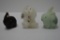 Rabbit Figurines: 1 Brown Pressed Glass, 1 White Satin Hand painted and Sig