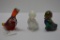 Duck Figurines: 1 Carnival, 1 Red Hand painted and Signed, 1 White Luster H