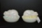 Pair of White Iridescent Bunny and Eggs on Nest by Fenton Hand painted and