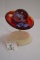 Fenton Hand painted and Signed Red Hat Figurines w/ Wood Stand 